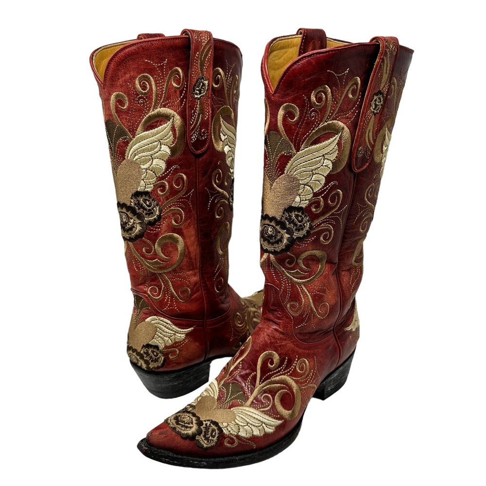 Old Gringo Grace Boots Women 6.5 Vesuvio Red Brown Cowboy Cowgirl Western Heart